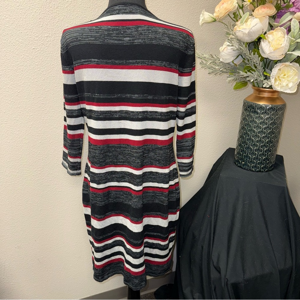 Allison Brittney Striped Zip Neck Midi Dress Black Red White L - Picture 4 of 8